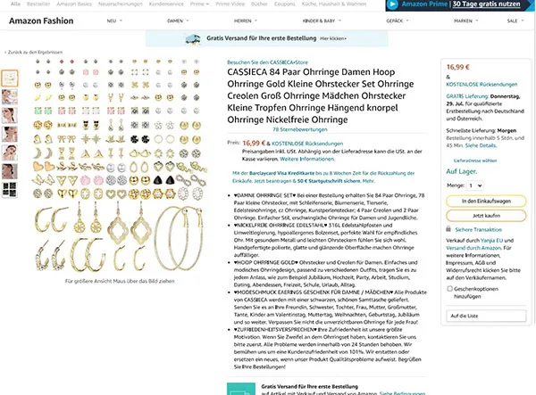 Set di orecchini «CASSIECA 84 Paar Ohrringe Damen Hoop Ohrringe Gold Kleine Ohrstecker Set Ohrringe Creole…» — foto 6 dell'alert INFO/00050/22