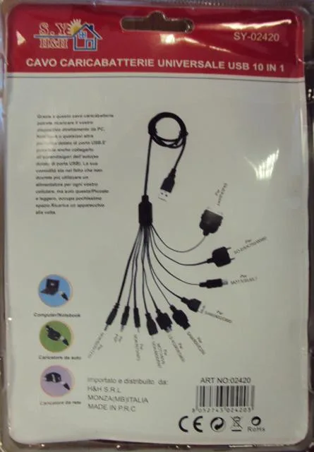 Alimentatore USB «Cavo CaricaBatterie Universale USB 10 in 1» — foto 2 dell'alert A12/1986/13