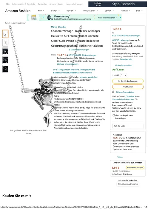 Collana con ciondolo «Chandler Vintage Frosch Tier Anhänger Halskette für Frauen Mannen Einfache Silber Süße P…» — foto 5 dell'alert INFO/00044/22