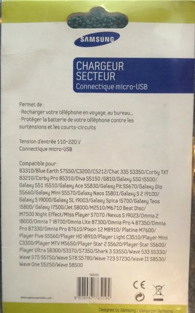 Adattatore da viaggio «Chargeur secteur (connectique micro -USB)» — foto 2 dell'alert A11/0075/13
