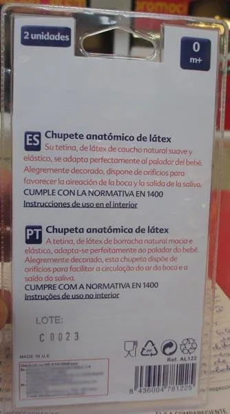 Soother «Chupete bebe latex» — foto 2 dell'alert A12/0248/15