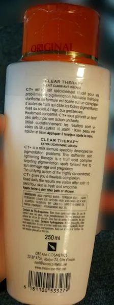 Prodotto schiarimento della pelle «Clear Therapy, extra lightening lotion carrot oil» — foto 2 dell'alert A12/1637/18