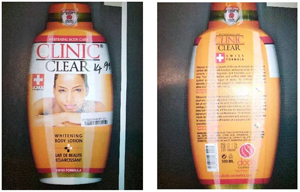 Prodotto per l'alleggerimento della pelle «Clinic Clear, Whitening Body Lotion» — foto 1 dell'alert A12/00203/22