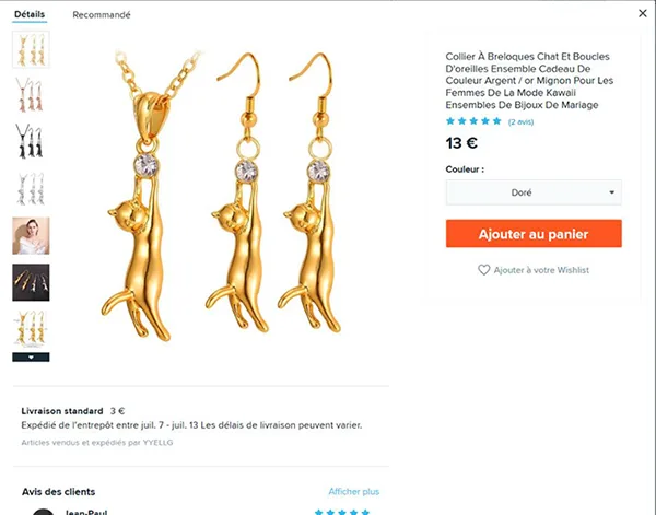 Set di gioielli «Collier À Breloques Chat Et Boucles Résultats pour "bijoux sans nickel" Voir le panier D…» — foto 3 dell'alert A12/01015/21