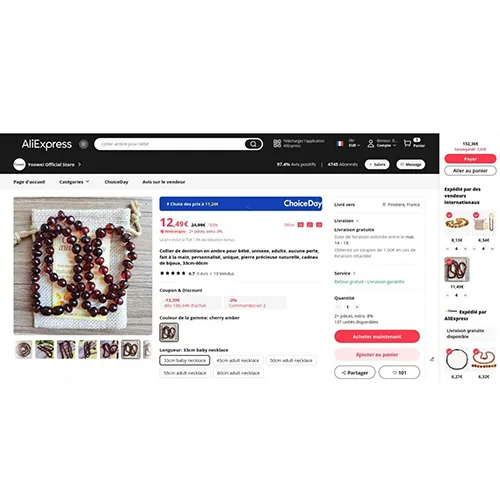 Collana dentizione «Collier de dentition en ambre pour bébé, unisexe, adulte, aucune perle, fait à la main» — foto 3 dell'alert A12/03022/24