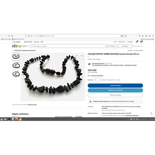 Collana dentizione «Collier enfant ambre baltique perles foncées 32 cm»