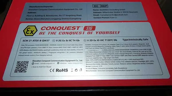 Telefono intelligente «Conquest S16 ATEX» — foto 5 dell'alert A12/00815/22