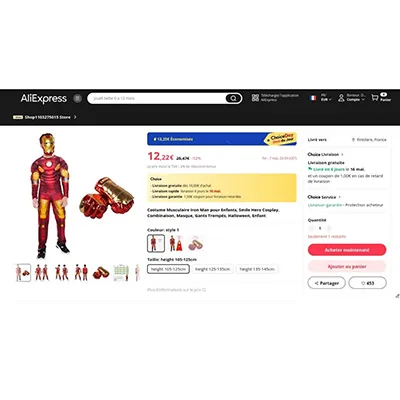 Vestito di fantasia per bambini «Costume Musculaire Iron Man pour Enfants, Smile Hero Cosplay, Combinaison, Masque, Gants»