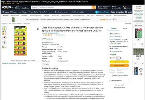 Batterie a bottone «CR2016 - Lithium Battery 3V» — foto 2 dell'alert INFO/00158/23