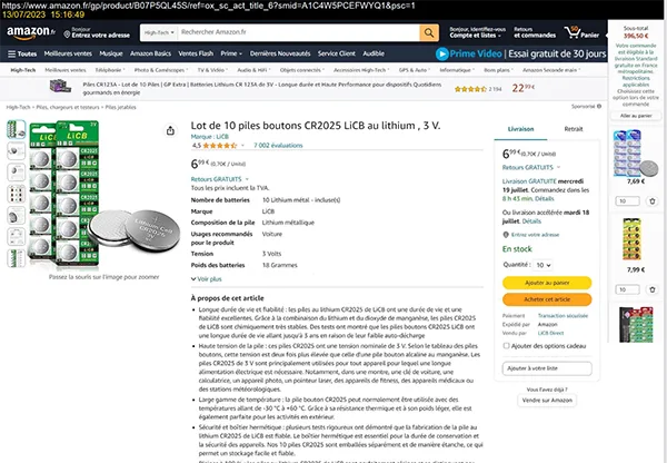 Batterie a bottone «CR2025-Lithium Battery» — foto 3 dell'alert A12/02840/23