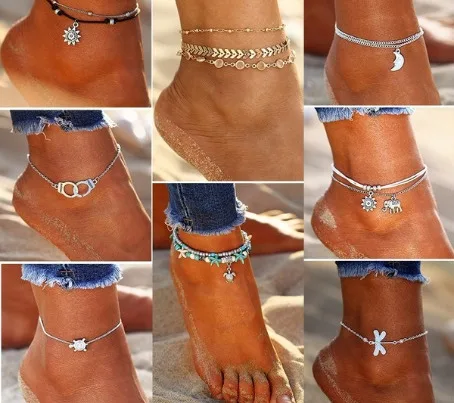 Bracciale alla caviglia «Cristal Paillettes Cheville Ensemble pour Femmes Plage Pied Bijoux Vintage» — foto 1 dell'alert A12/01724/21