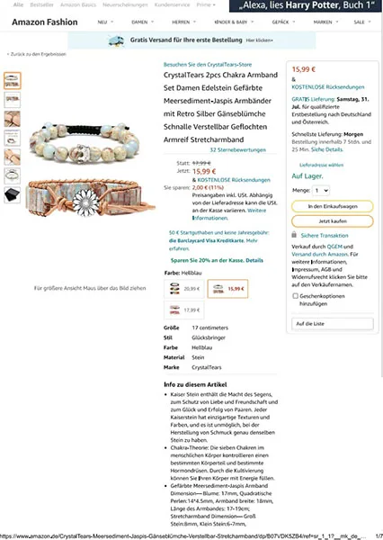 Set di bracciali «CrystalTears 2pcs Chakra Armband Set Damen Edelsten Gefärbte Meersediment-Jaspis Armbänd…» — foto 8 dell'alert INFO/00046/22