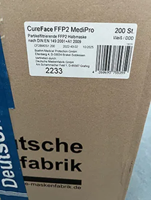 Maschera filtro antiparticolato «Cureface FFP2 Medi Pro Mask NR B2» — foto 10 dell'alert A12/01843/23