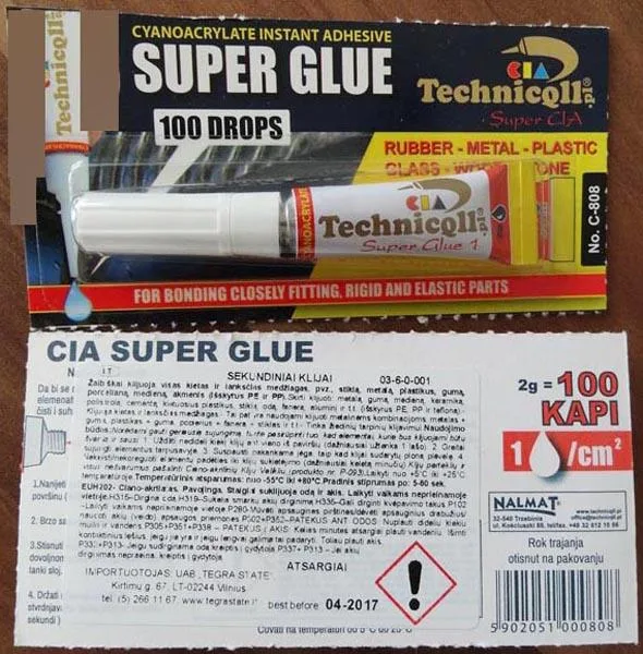 Colla «Cyanoacrylate instant adhesive E SUPER GLUE» — foto 1 dell'alert A11/0106/16