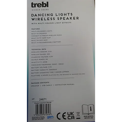 Altoparlante senza fili «Dancing lights wireless speaker» — foto 1 dell'alert SR/01003/26