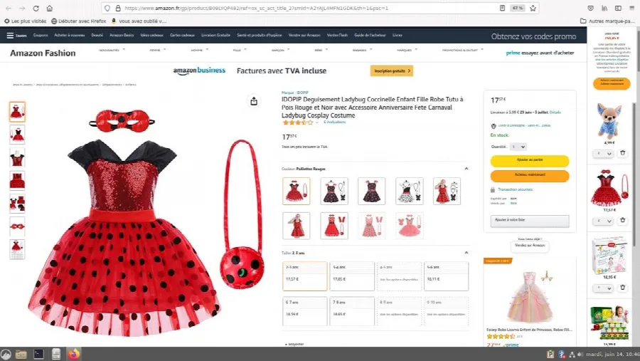 Costume da abito di fantasia «Déguisement Ladybug coccinelle» — foto 2 dell'alert A12/01569/23