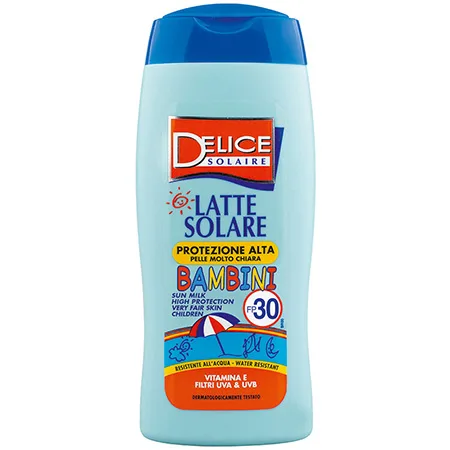 Crema solare latte «DELICE SOLAIRE BAMBINI SUN MILK HIGH PROTECTION VERY FAIR SKIN CHILDREN FP30» — foto 1 dell'alert A12/00202/24
