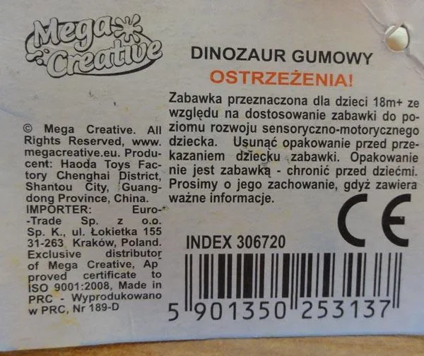 Dinosauro giocattolo «Dinozaur gumowy [Rubber dinosaur]» — foto 3 dell'alert A12/0318/17