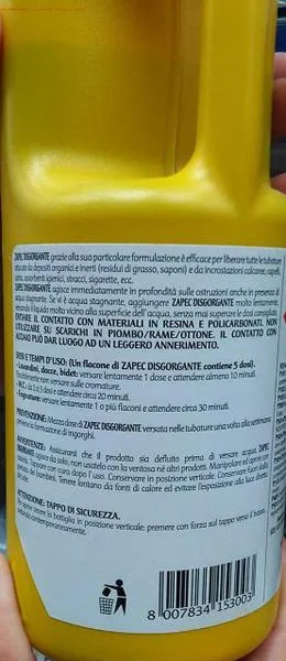Pulitore di scarico «DISGORGANTE RAPIDO ZAPEC» — foto 3 dell'alert A12/1174/18