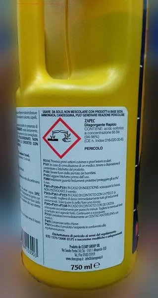 Pulitore di scarico «DISGORGANTE RAPIDO ZAPEC» — foto 4 dell'alert A12/1174/18