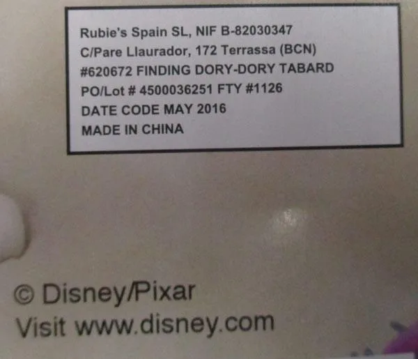 Costume di fantasia-vestito «DISNEY PIXAR - FINDING DORY» — foto 4 dell'alert A11/0132/17