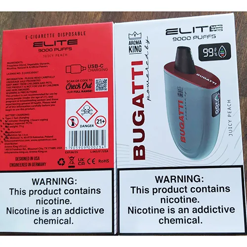 Sigaretta elettronica monouso «disposable electronic cigarette BUGATTI powered by ELITE 9000 PUFFS» — foto 2 dell'alert A12/03057/24