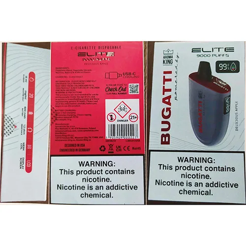 Sigaretta elettronica monouso «disposable electronic cigarette BUGATTI powered by ELITE 9000 PUFFS» — foto 4 dell'alert A12/03057/24