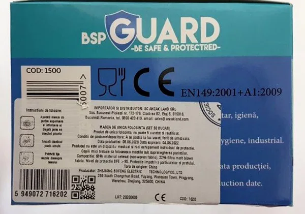 Maschera filtro particella «Disposable face mask» — foto 2 dell'alert INFO/00145/20