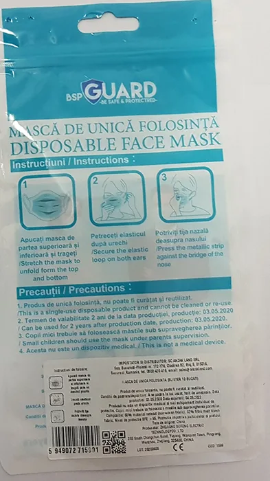 Maschera filtro particella «Disposable face mask» — foto 2 dell'alert INFO/00165/20