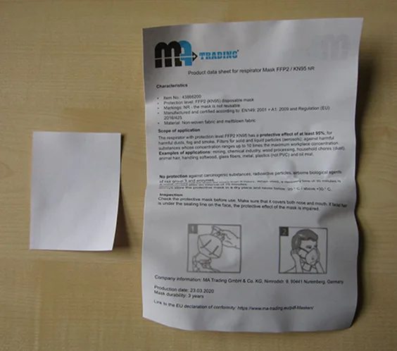 Maschera filtro antiparticolato «Disposable Protection Mask» — foto 6 dell'alert A12/01296/22