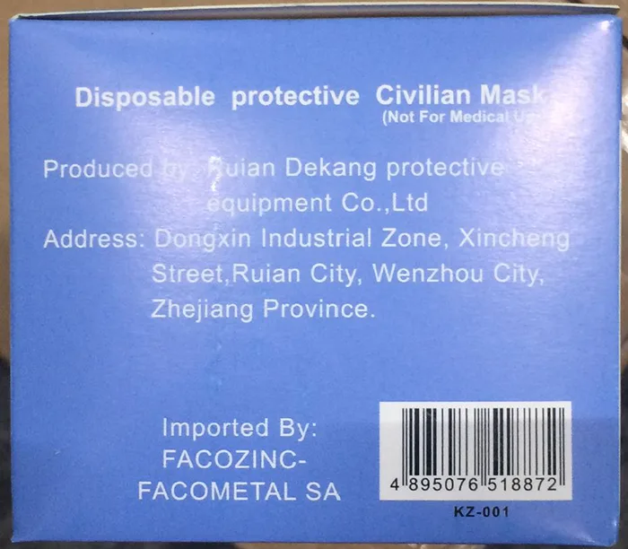 Maschera filtro antiparticolato «Disposable protective civilian mask» — foto 1 dell'alert A12/01109/20