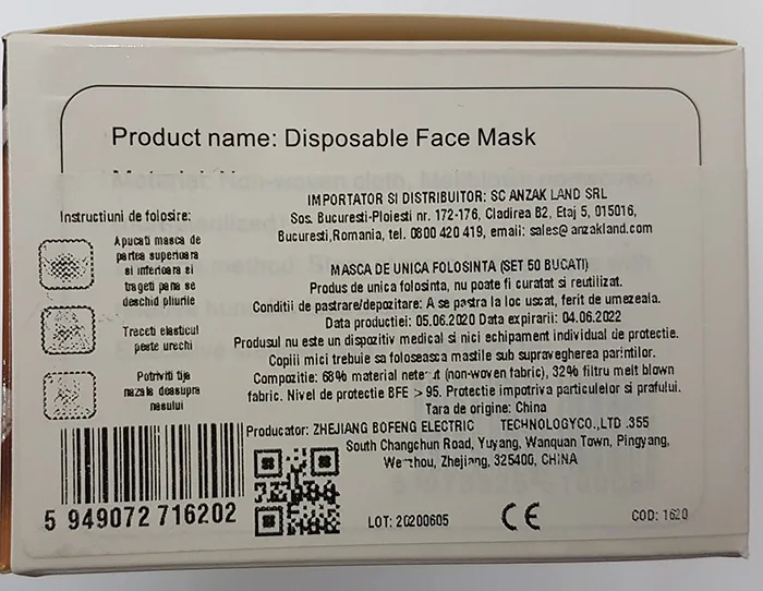Maschera filtro particella «Disposable Protective Mask» — foto 2 dell'alert INFO/00164/20