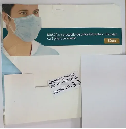 Maschera filtro particella «Disposable protective mask with 3 layers with 3 folds, with elastic»