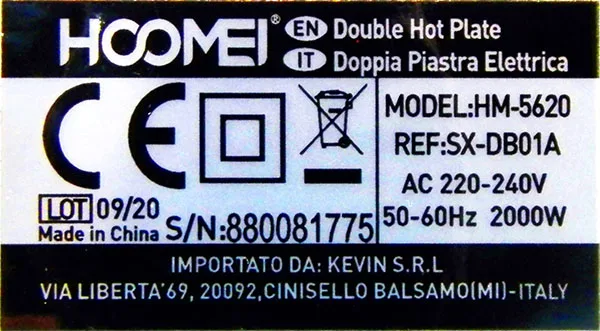 Piastra calda elettrica «Double Hot Plate» (HOOMEI)