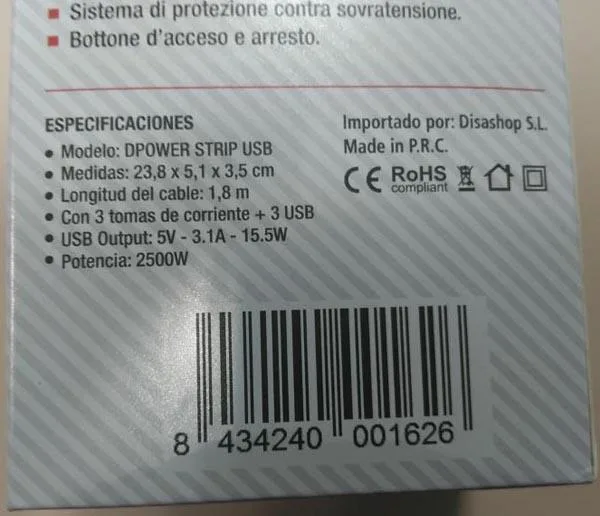 Cavo di estensione di rete «DPOWER STRIP USB» — foto 4 dell'alert A12/0141/17