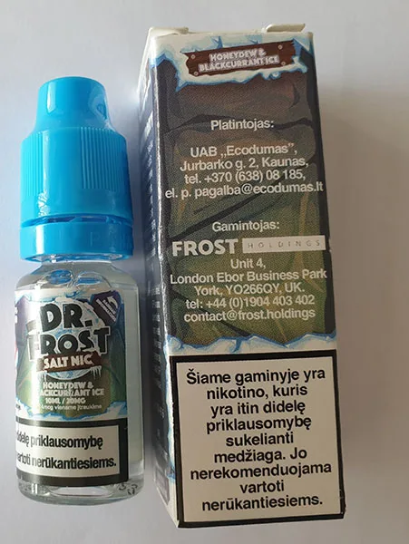 Liquido per sigarette elettroniche «Dr. Frost Salt Nic Honeydew & Blackcurrant Ice» — foto 2 dell'alert A12/01452/21