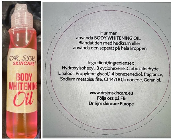 Olio per schiarire la pelle «Dr SJM skincare, body whitening oil» — foto 1 dell'alert A12/01561/23