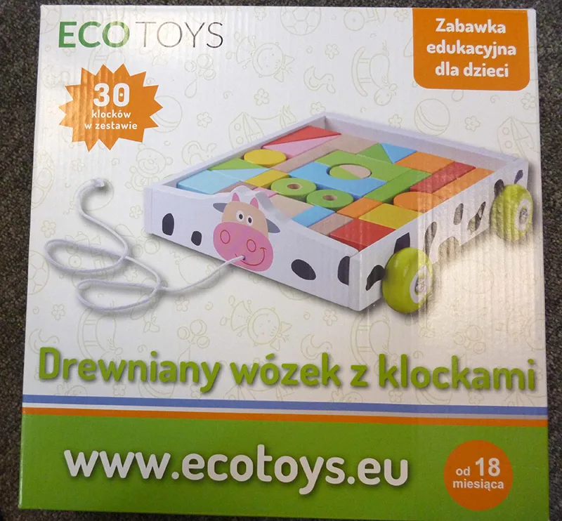 Tirare lungo giocattolo «Drewniany wozek z klockami» (ECOTOYS)