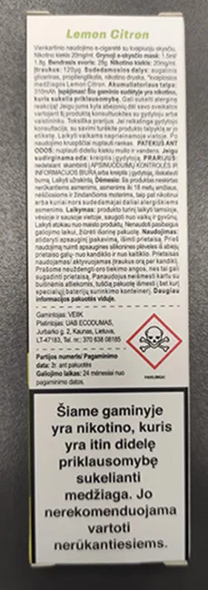 Sigaretta elettronica «E-cigarette „VEIIK Lemon Citron“, 1,5 ml, 20 mg/ml» — foto 2 dell'alert A12/01436/21