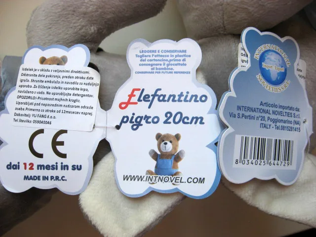 Peluche giocattolo «ELEFANTINO PIGRO 20cm»