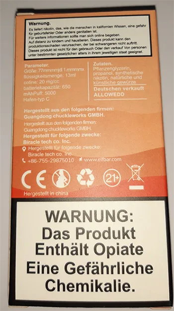 Sigaretta elettronica usa e getta «ELF BAR BC5000 Disposable Pod, 2% nicotine» — foto 5 dell'alert A12/01550/23
