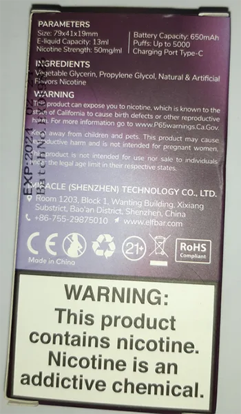 Sigaretta elettronica usa e getta «ELF BAR BC5000ULTRA Disposable Pod» — foto 4 dell'alert A12/01554/23