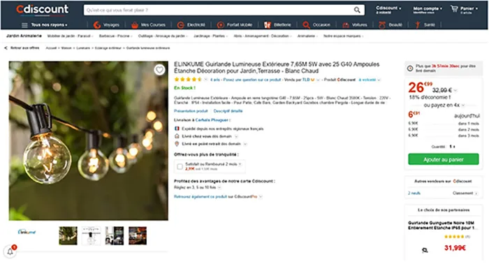 Stringa leggera «ELINKUME Guirlande Lumineuse Extérieure 7,65M 5W avec 25 G40 Ampoules Étanche Décoration…» — foto 2 dell'alert A12/00265/22