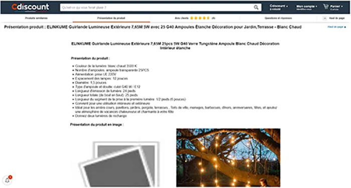 Stringa leggera «ELINKUME Guirlande Lumineuse Extérieure 7,65M 5W avec 25 G40 Ampoules Étanche Décoration…» — foto 3 dell'alert A12/00265/22