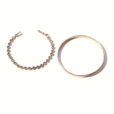 Bracciali «Ensemble De Bracelets À Main Simples En Alliage De Zinc, 2 Pièces, Incrustés De Strass B…» — foto 3 dell'alert A12/02556/24