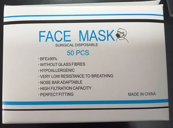 Maschera filtro antiparticolato «Face Mask Surgical Disposable» — foto 2 dell'alert INFO/00180/20