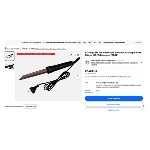 Curler per capelli «Fer à Boucler Cheveux Céramique Rose 23 mm 180 °C Boucleur/EBRZ» — foto 5 dell'alert SR/04078/25