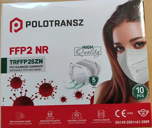 Maschera filtro antiparticolato «FFP2 eldobható szájmaszk / DISPOSABLE FFP2 FACE MASK» (Polotransz)