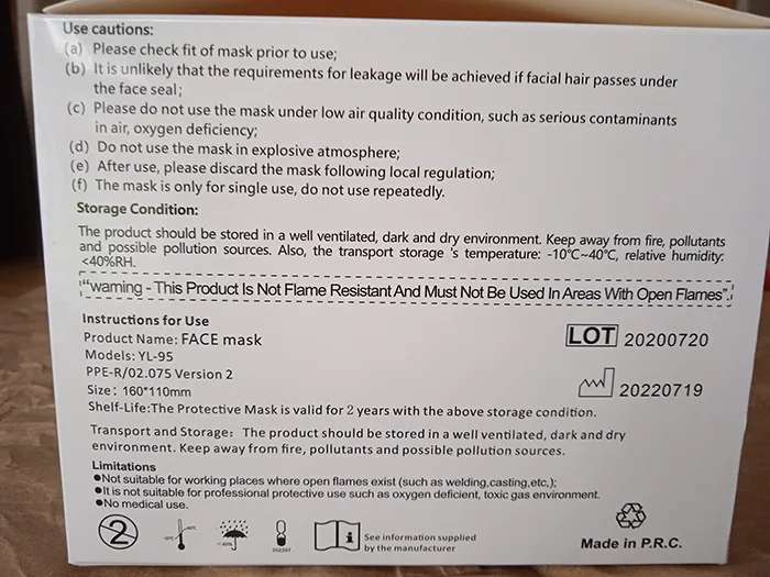 Maschera filtro antiparticolato «FFP2 Face Mask KN95» — foto 5 dell'alert INFO/00103/21
