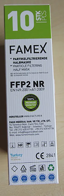 Maschera filtro antiparticolato «FFP2 Famex - Modell Fago S 101 (nb 2841)» — foto 4 dell'alert A12/01076/22